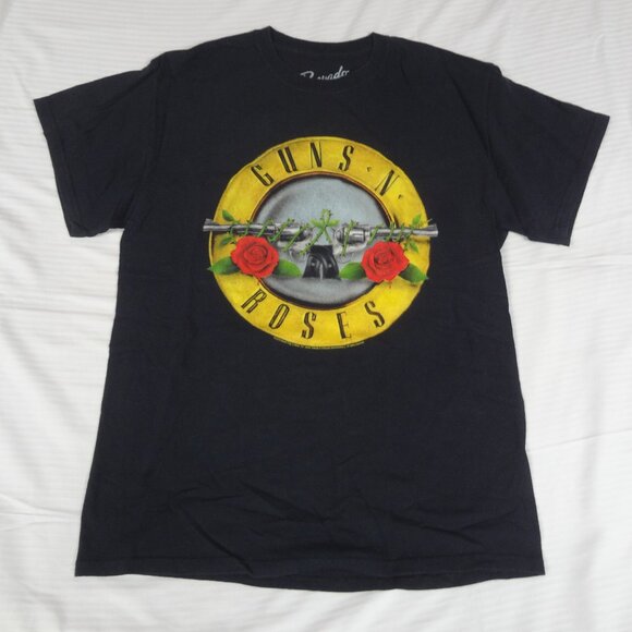 GUNS -N- ROSES FLOWERS AND REVOLVERS LOGO - BLACK MEDIUM T-SHIRT L213 - Picture 1 of 4